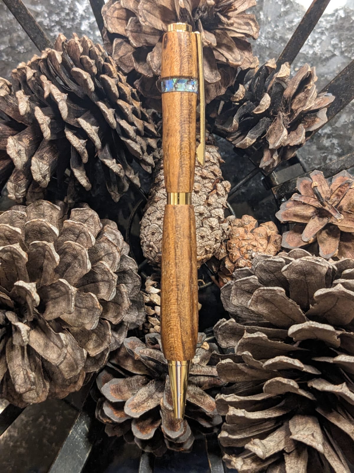 Bacote Wood Turned Pen with Abalone Inlay