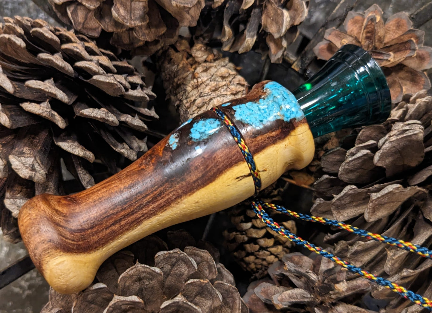 Custom Duck Call: Wood Turned - Handmade - Turquoise and Pure Silver Inlay
