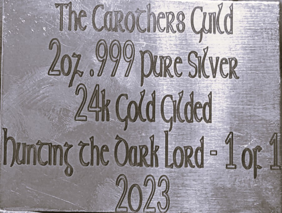 Rare 2oz .999 Pure Silver Bar | 24k Gold Leaf Gilded | 1 of 1 | Hunting The Dark Lord
