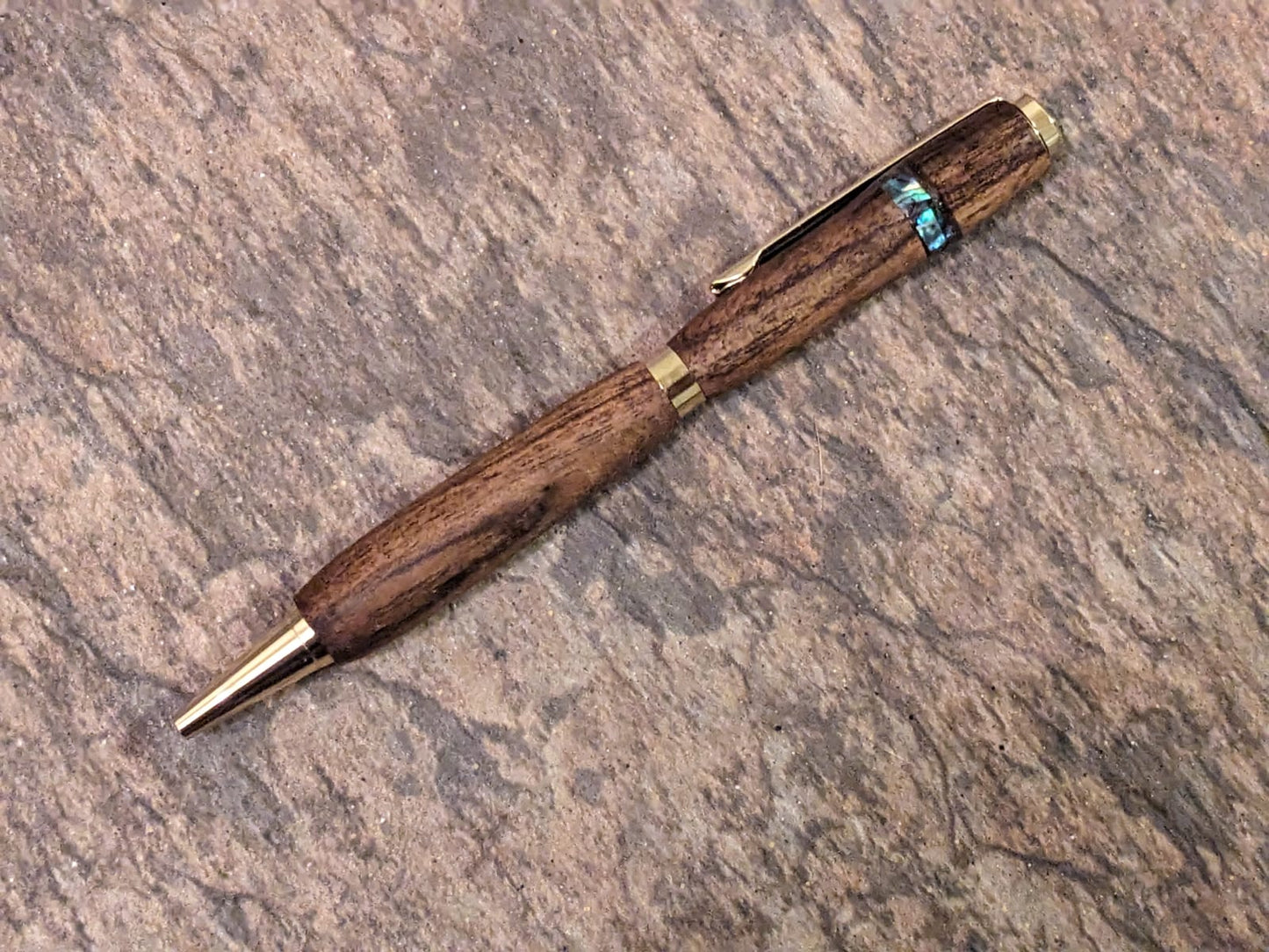 Bacote Wood Turned Pen with Abalone Inlay