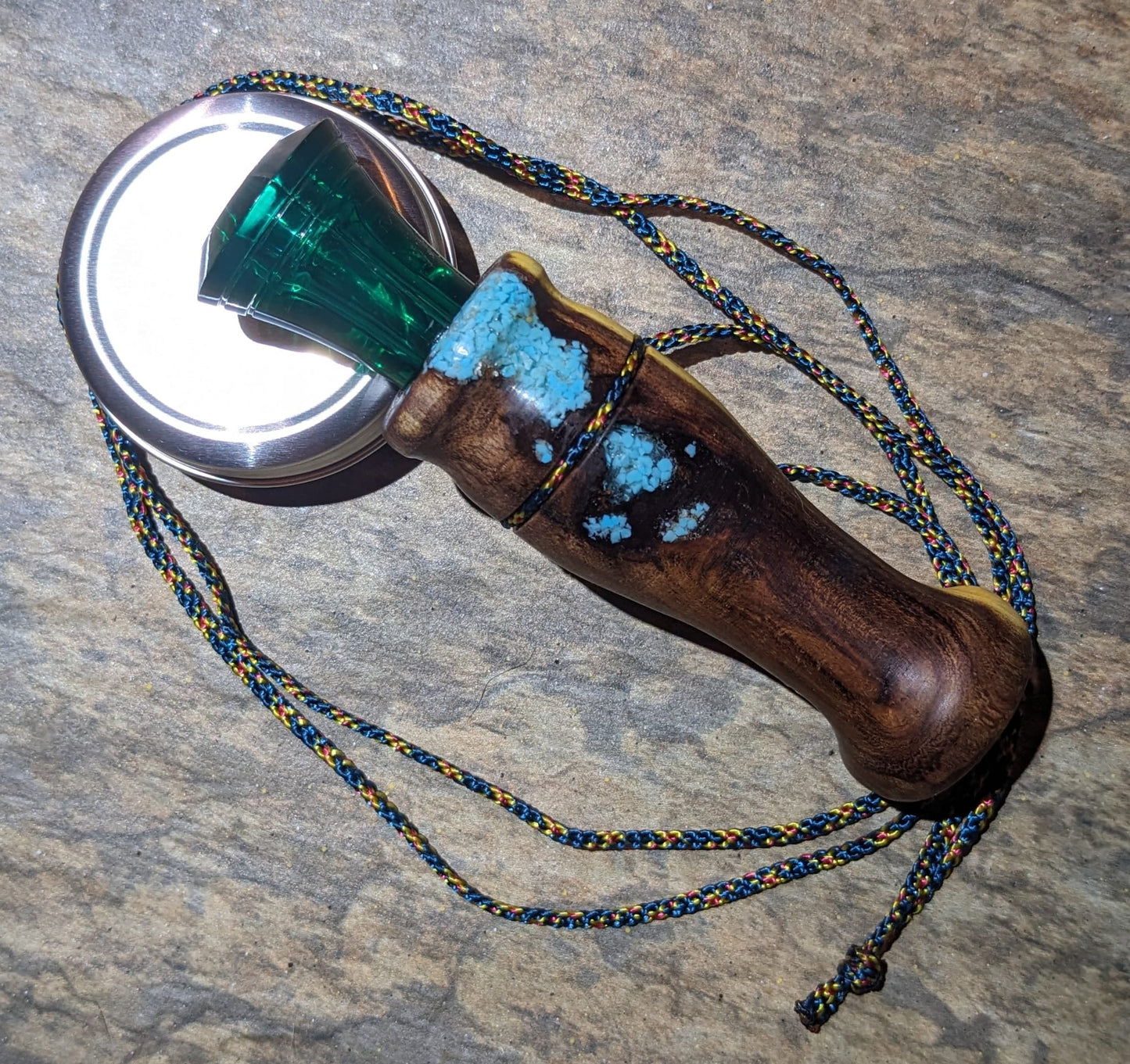 Custom Duck Call: Wood Turned - Handmade - Turquoise and Pure Silver Inlay